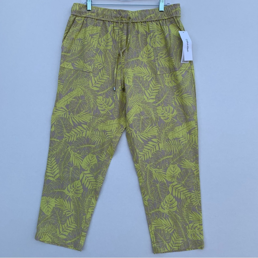 Calvin Klein Tropical Printed Linen Blend Straight Leg Pants Women’s Size XL